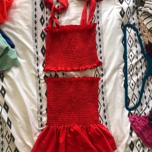 Red two piece skirt set